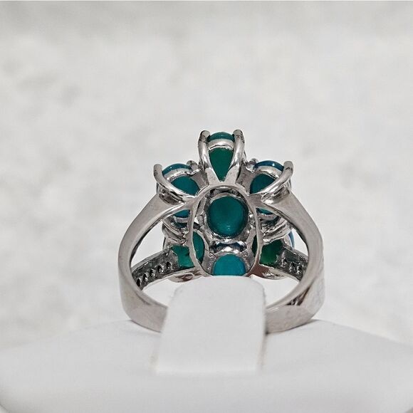 Blue Ethiopian opal and Black Spinel ring in Sterling Silver. - Picture 5 of 6